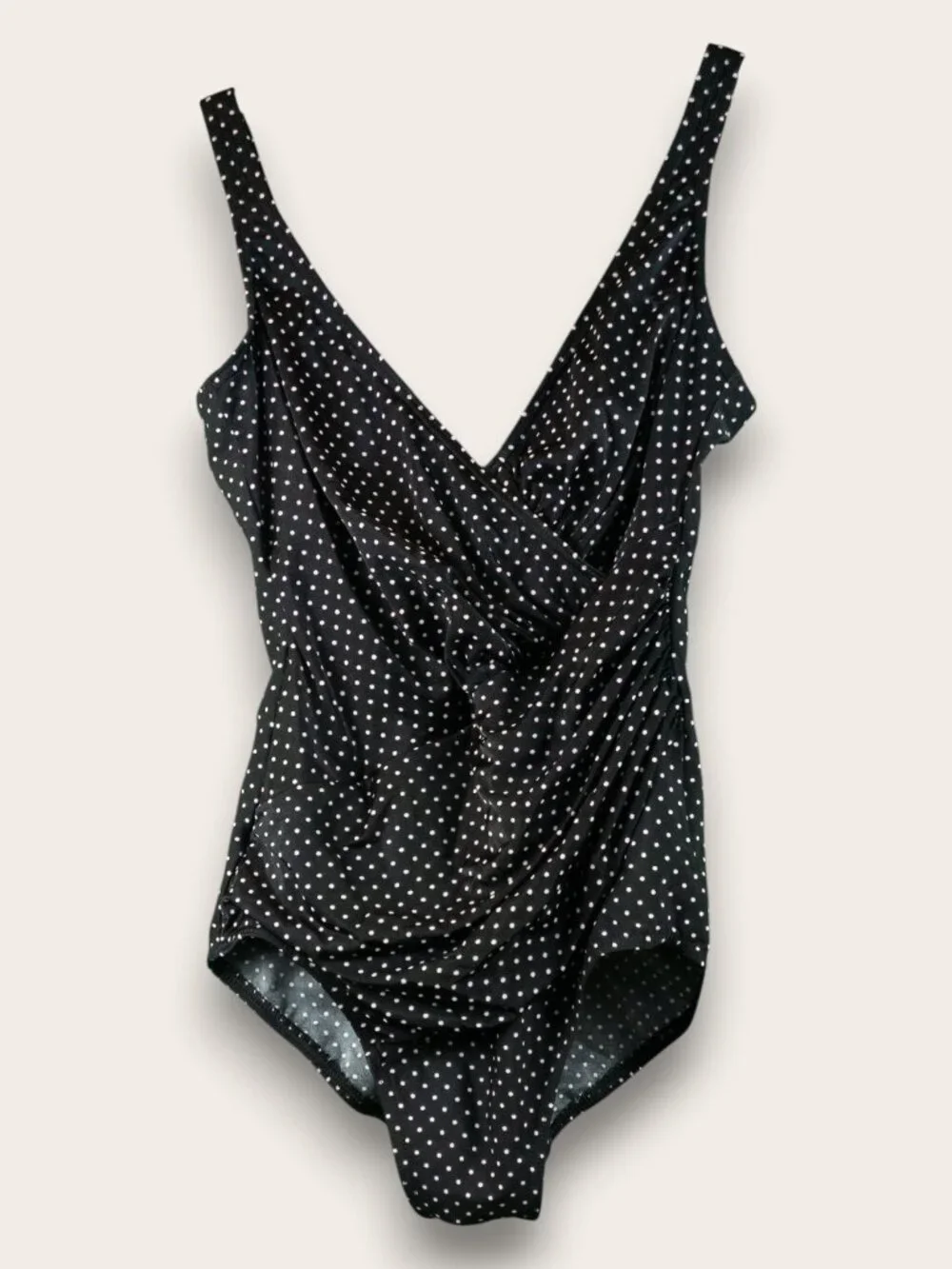 Miraclesuit Polka Dot One Piece Swimsuit V-Neck Slimming Sz S